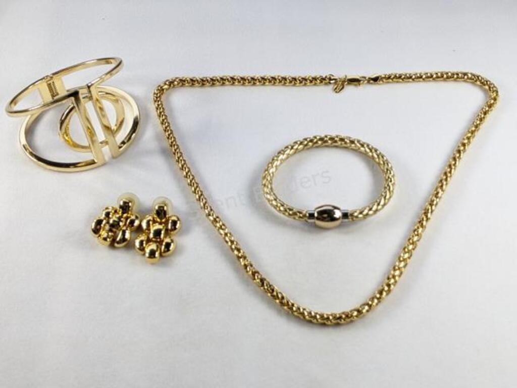 Unique Gold Tone Necklaces, Bracelet, Earrings