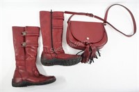 Ladies Rieker Red Leather Boots, Calvin Purse