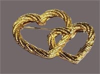 VINTAGE SIGNED "MARK" GOLD DOUBLE HEART BROOCH
