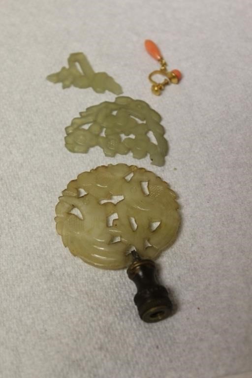 Fragments of Jade - Jade Finial - Coral Earring