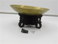 ASIAN BRASS BOWL ON WOOD STAND