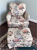 Vintage low to ground chair and rolling ottoman