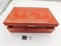 ASIAN NINSPIRED JEWELRY BOX AND CONTENTS