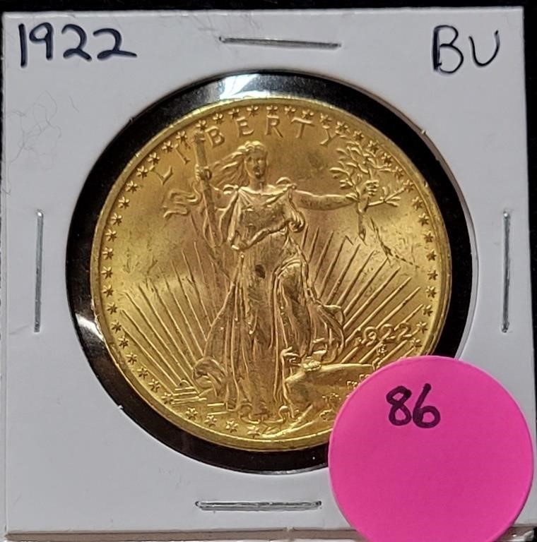 1922 BU ST. GAUDEN'S $20 GOLD COIN