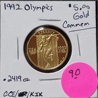 1992 USA OLYMPICS COMM. $5 GOLD COIN - .2419 OZ.