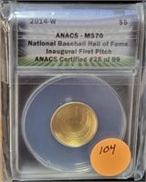 2014-W BASELBALL HALL OF FAME $5 GOLD - MS70