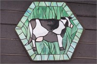 Artisian Stain Glass Cow on Concrete Pad