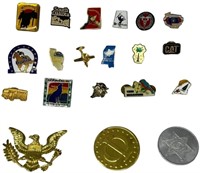 Lot of 20 Vintage Lapel Pins and Coins.