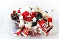 Large Tote Container of Stuffed Christmas Animals