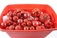 Large Tote Container of Red Christmas Ornaments