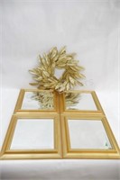 Set of Four Gold Frame Mirrors & Gold Wreath