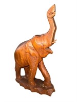 Vintage Hand Carved Teak Wooden Elephant Trunk Up