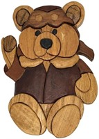 Vintage Hand Carved Wood Bear Pilot Decoration.