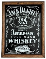 Vintage Jack Daniels Old No. 7 Framed Glass Sign.