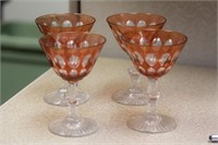 Set of 4 Orange Cut Glass Small Goblets