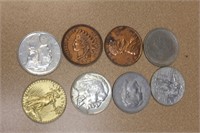 Lot of 8 Decorative Aluminum Coins
