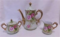 Lefton Heritage Rose gilded teapot, 9" tall -