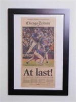 2016 Cubs Chicago Tribune newspaper article framed