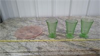 URANIUM GLASS AND PINK DEPRESSION PLATE