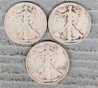 (3) Walking Liberty Half Dollars - 1937, '42 & '45
