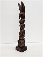 HAND CARVED TOTEM POLE - 24.5" T X 4.25" D X 4.5"W