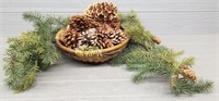 Basket Of Pine Cones Decor