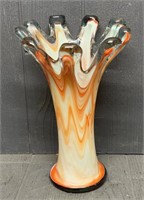 10" Handblown Orange Swirl Swung Art Glass Vase