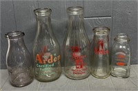 (5) Arden Farms Milk Bottles - Various Sizes