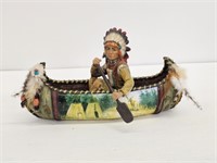 NATIVE AMERICAN IN CANOE - 10" LONG X 5.5" TALL