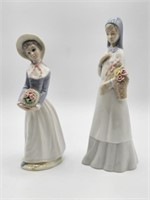 2 SPANISH PORCELAIN LADY FIGURES - 9.5" TALL