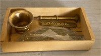 Solid Brass Items in Wooden Box