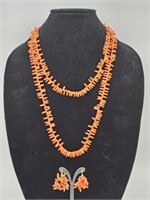 CORAL NECKLACE & MATCHING EARRINGS