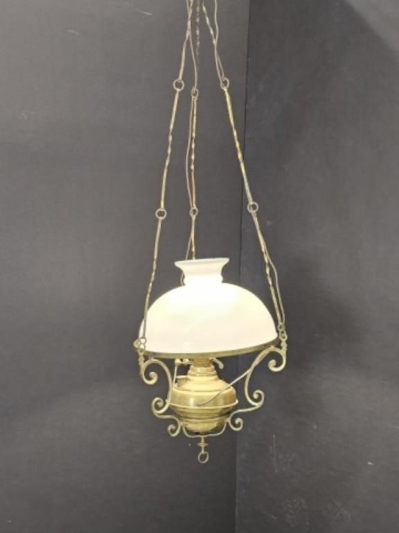 HANGING BRASS OIL LAMP ELECTRIFIED - WORKING