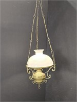 HANGING BRASS OIL LAMP ELECTRIFIED - WORKING