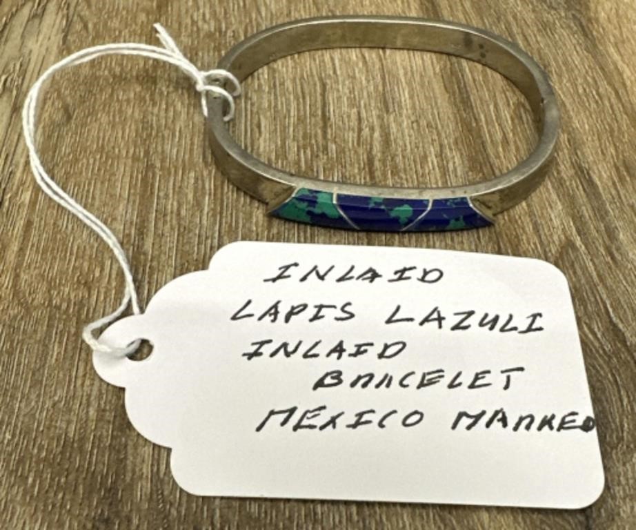 Inlaid Lapis Lazuli Mexico Bracelet - Sterling
