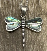 Petite Sterling Silver Inlaid Dragonfly Pendant