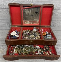 Wooden Jewelry Box Full of Jewelry