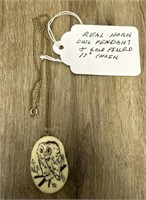 Real Horn Owl Pendant & Gold Filled