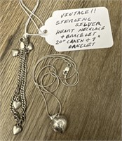 Vintage Sterling Heart Locket & Bracelet