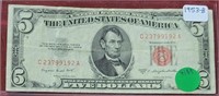 1953-B RED SEAL $5 NOTE