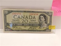 1954 CANADA DEVIL HAIR 20 DOLLARS NOTE, BEATY COYE