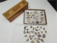 Lot of Indian Artifacts Arrowheads with Box
