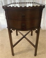 MAHOGANY END TABLES WITH SCALLOPED TOP AND TWO