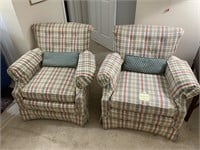 STUFFED PLAID UPHOLSTERED CHAIRS WITH PILLOW