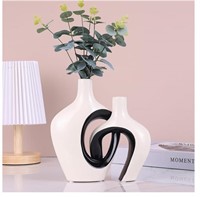 Off White and Black Ceramic Vase Set of 2