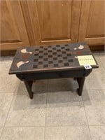 WOOD STOOL WITH PAINTED DUCKS AND CHECKERBOARD