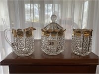 SET OF THREE CRYSTAL & GOLD PIECES INCLUDING A