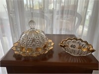 SET OF TWO CRYSTAL & GOLD PIECES INCLUDING A 8" W