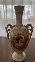 PAINTED BUD VASE WITH PORTRAIT OF WOMAN AND GOLD