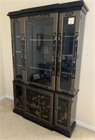 BLACK HAND PAINTED CHINOISERIE CABINET WITH LIGHTS